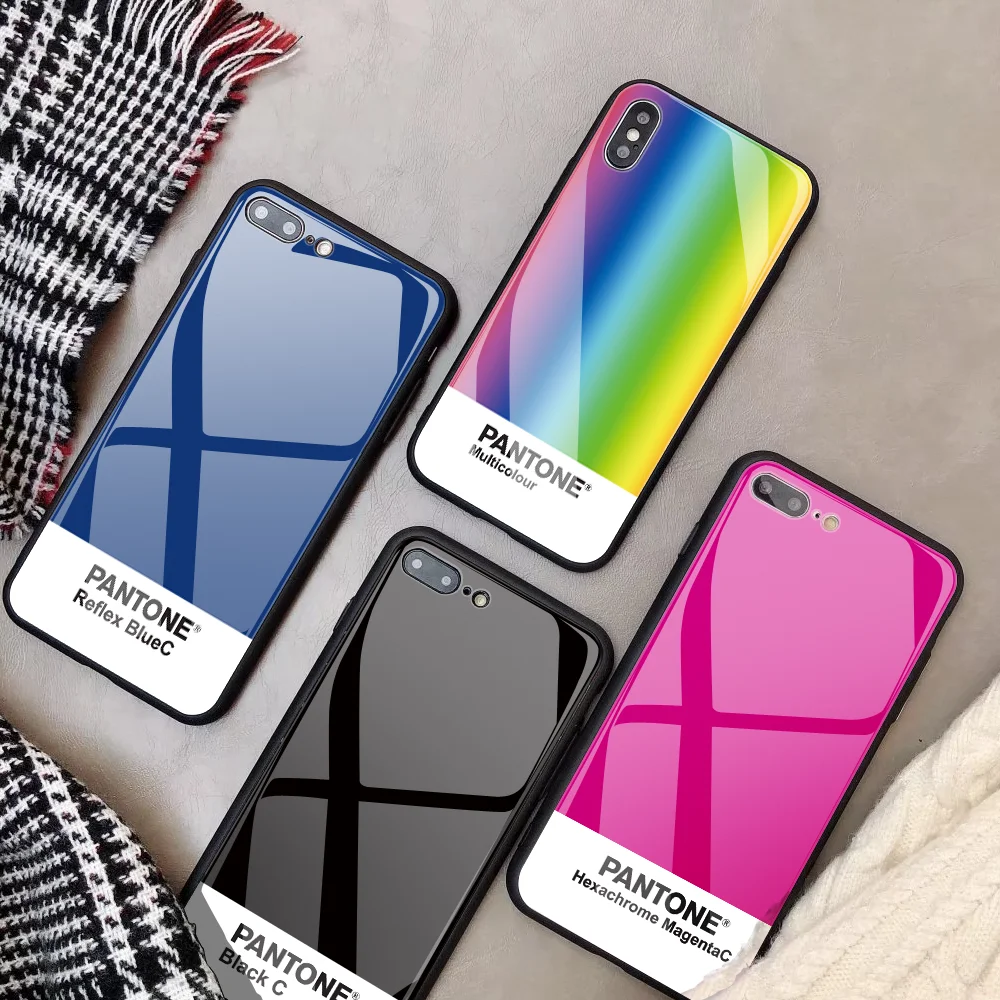 Glass Customized Phone Case Tempered for IPhone 11 12 13 ProMAX 7Plus X 6 Plus Pantone Phone Cover for IPhone XS XR 8 Pure Color