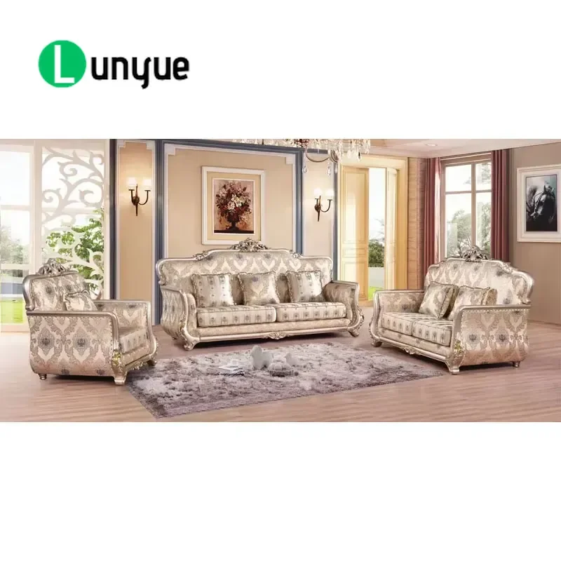 Fabric Wooden European Home Classic High Quality Large Soft Armrest Luxury Living Room Furniture Set Sofa