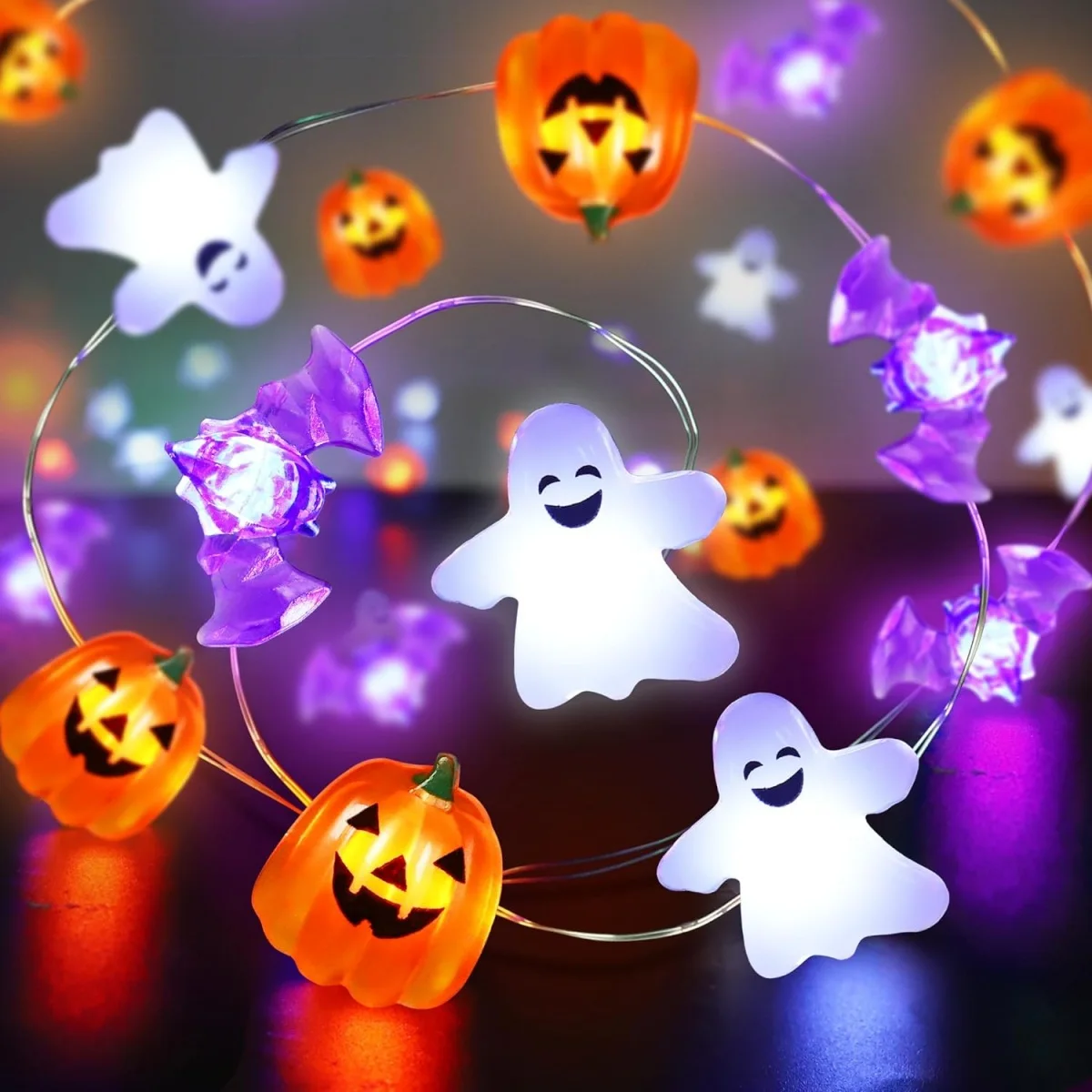 1pc 20/30 LED Halloween Kupferdraht Lichterkette mit Mini Ghost Kürbis Fledermaus wasserdichte Fee Atmosphäre Lampe batterie betrieben – Detail 6