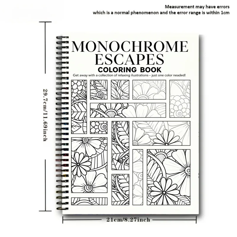 Monochrome Escapes Coloring Book 24 Pages Floral Geometric Stress‑Relief Adult Colouring