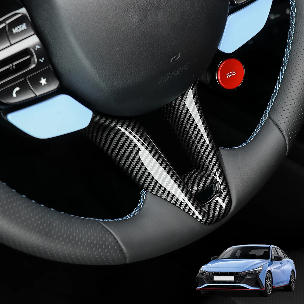 Carbonfaser-Stil Lenkradrahmenabdeckung Zierleiste Innenraumzubehör LHD/RHD für Hyundai Veloster N 2019-2023 Kona N I30N – Detail 18