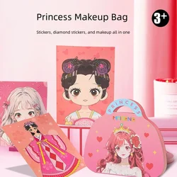 Brinquedos caseiros infantis, bolsa de maquiagem princesa, adesivo, adesivo de diamante e maquiagem em um, presente DIY para meninas