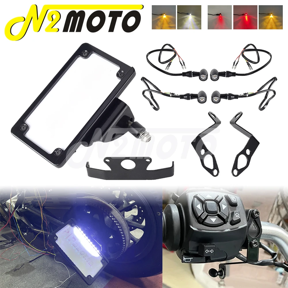 Motorcycle Side Mount License Plate Bracket LED Turn Signals Licence Frame Holder For Harley Sportster S RH1250S RH 1250 S 21-24