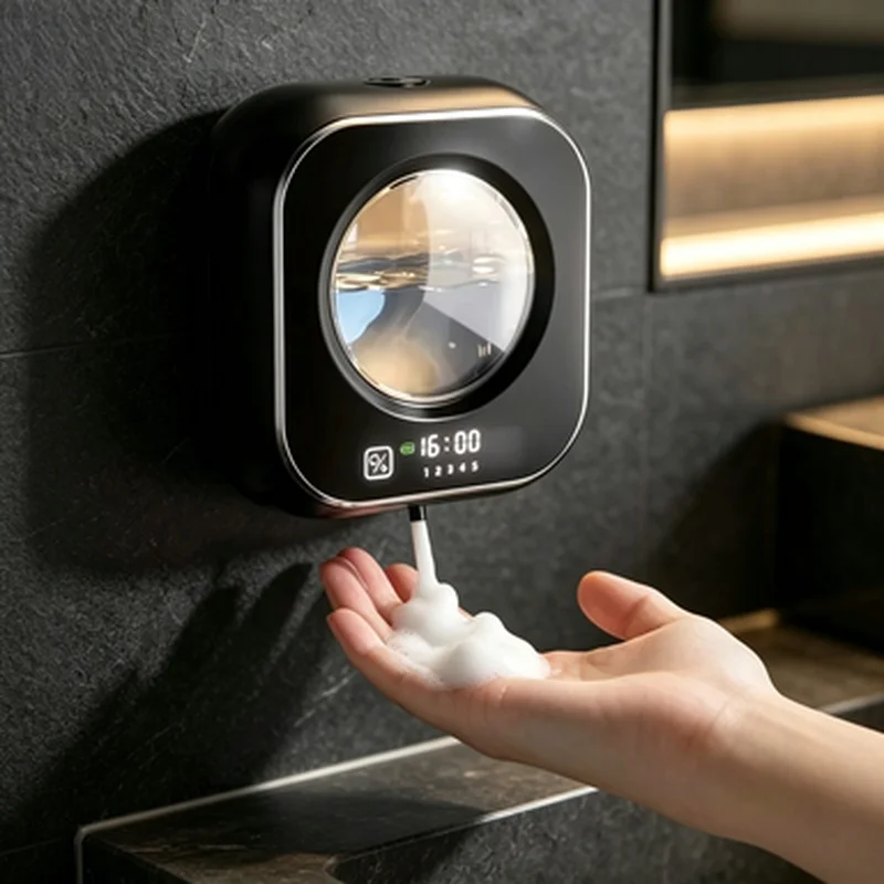 Rechargeable Smart Sensor Foam Soap Dispenser, Wall Mount Touchless Automatic Hand Soap Dispenser, 80 Days Standby, for Bathroom