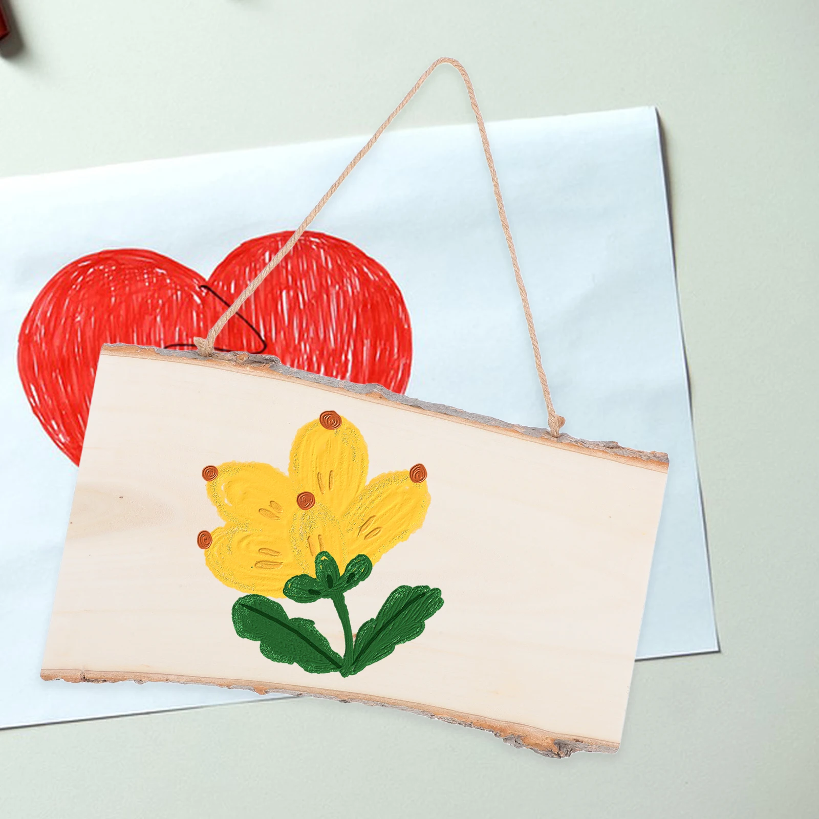 2 pcs Creative Decorative Materials Diy Hanging Wall Pendant Wooden Blank Light Hemp Rope Smooth Surface Kids Sticker