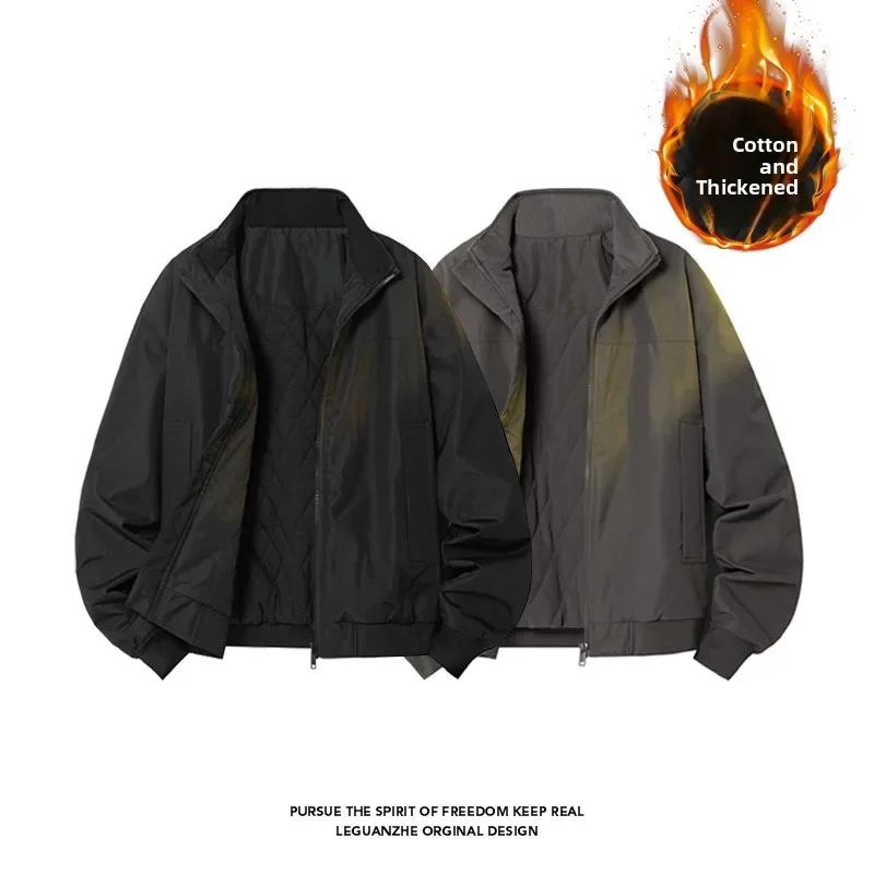 

Winter Jacket Men Thickened Cotton Jacket Loose Stand Collar Warm Retro Japanese Style Youth Casual Bomber Jacket Korean Fashion