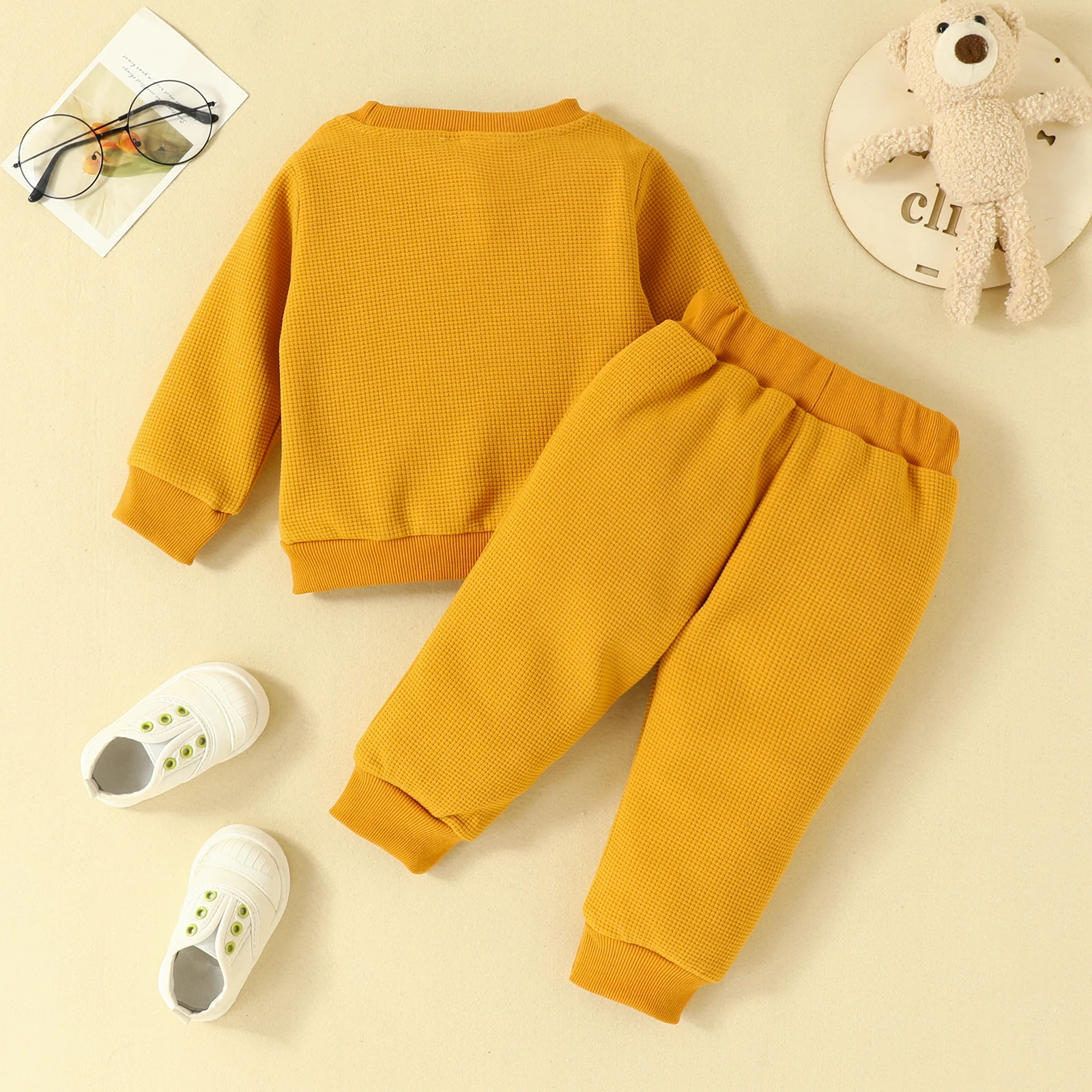 Baby Cute Cartoon Bear Head Embroidered Long-sleeved Bear Claw Embroidered Trousers 2pcs Autumn Winter