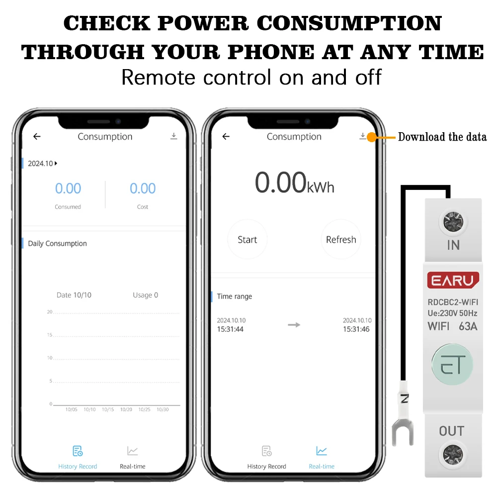 1P Din Rail WIFI Smart Energy Meter Power Consumption kWh Meter Circuit Breaker Time Timer Switch Relay Voltmeter for Smart Home