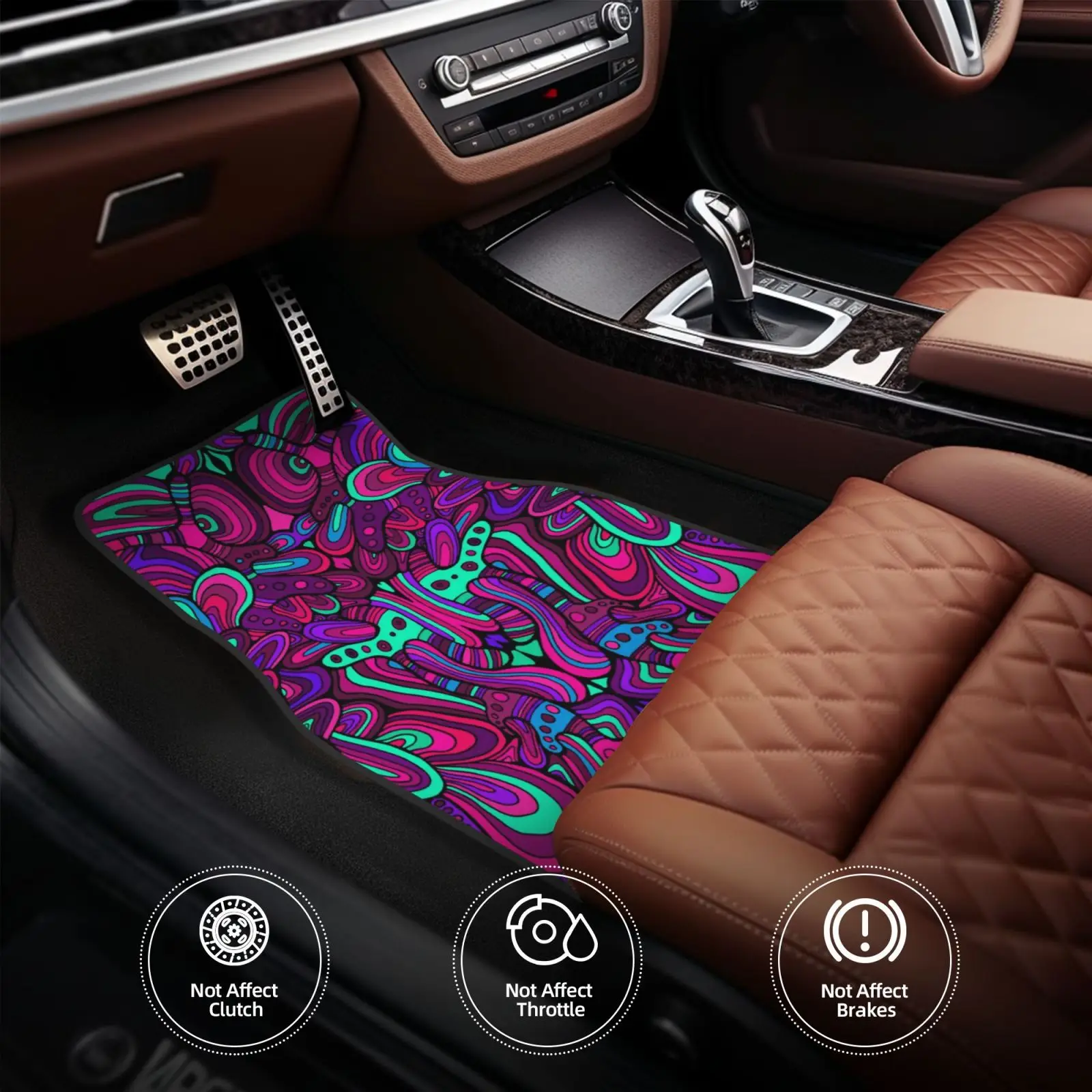 Rainbow Tie Dye Print Car Floor Mats of 4 Pieces Anti Slip Front and Rear Foot Mats Universal Car Accessories for SUV Van Truck view 6