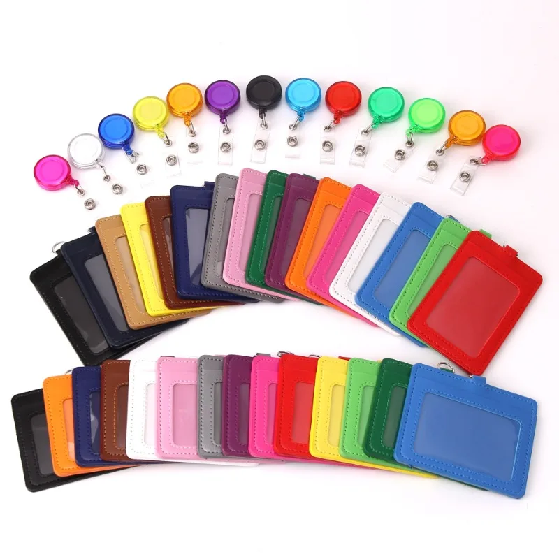 

PU Leather ID Tag Pass Work Card Holder for Staff Workers Badge Holder Reel Set Retractable Badge Clip Nurse Working Permit Case