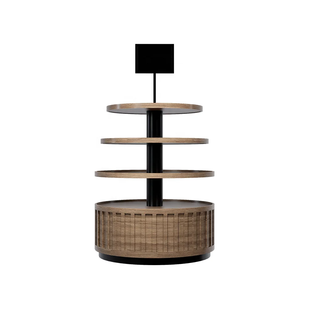Commercial Retail Promotion Table 4-Tier Wood/Metal Spacious Interior Supermarkets Solid Structure High Durability Quick