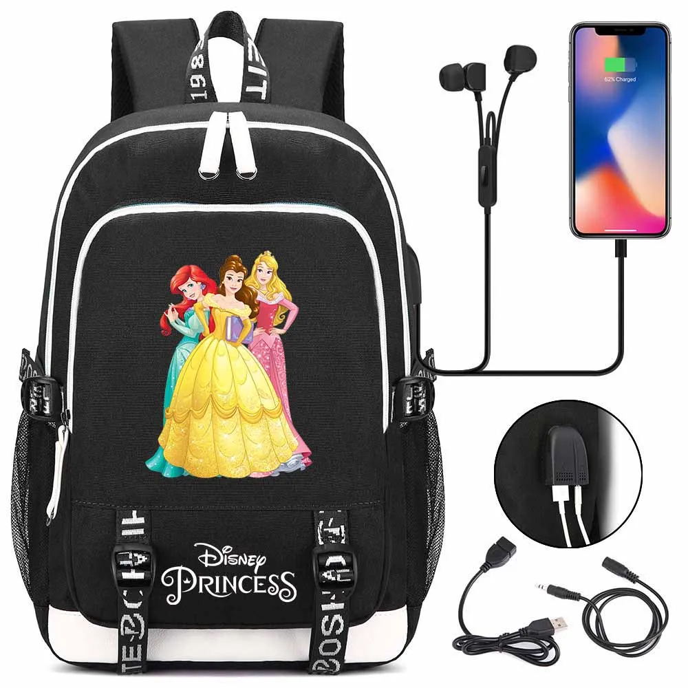 

MINISO Snow White Princess Cinderella School Backpack Teenager USB Charging Laptop Backpack Women Casual Travel Rucksack Mochila