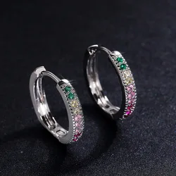 Colore scintillante zircone cubico rosa 100% vero argento Sterling 925 orecchino a cerchio di cristallo per le donne che fanno gioielli regalo di nozze Par