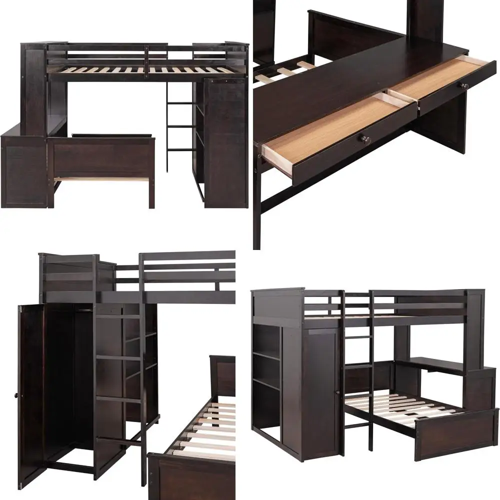 

Citylight Twin Bunk Bed with Desk, Storage Shelves, Wardrobe, and Platform Bed for Kids, Teens, and Adults