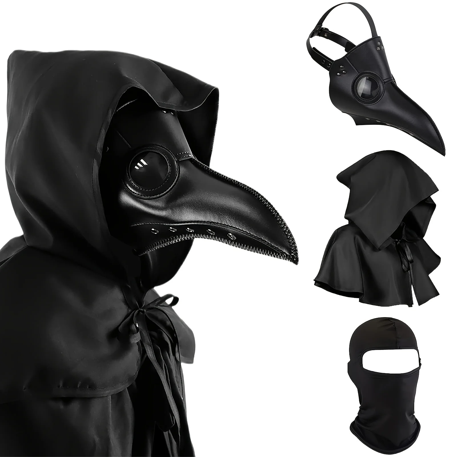 

3pcs/set Halloween Plague Doctor Mask Plague Doctor Costume Steampunk Horror Scary Halloween Costumes for Adults Hockey mask