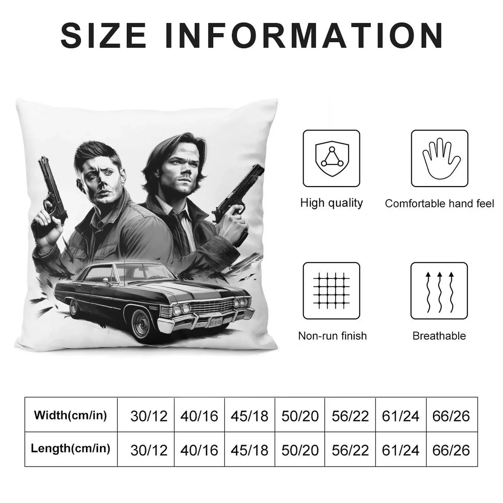 Dean and Sam Impala Throw Pillow Cushions Home Decor Custom Cushion Photo pillow