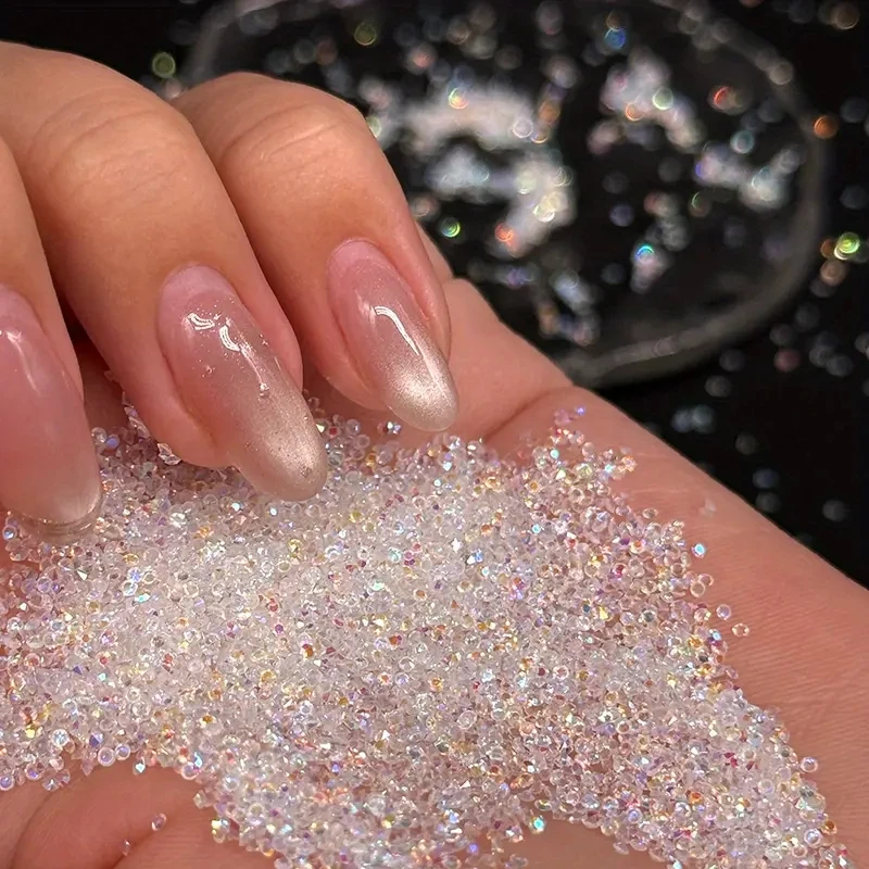1 saco Aprox.1400 pçs mini prego strass micro 1.2mm prego areia pixie cristais iridescente ab bling pequenas contas de açúcar encantos do prego *