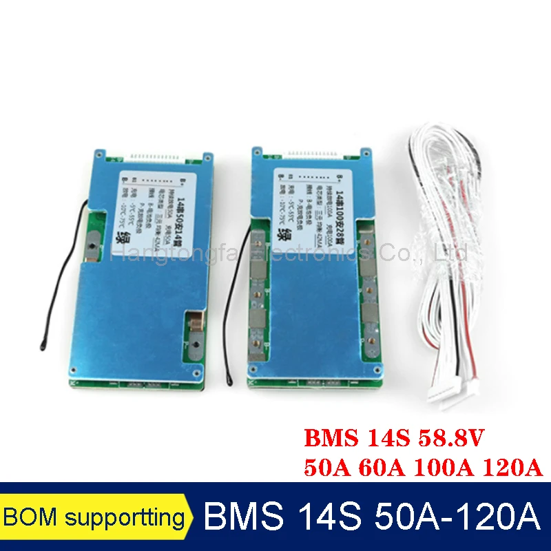 Imagem -02 - Bms 14s 50a 60a 100a 120a 58.8v Ternary Ferro Lithium Battery Charge Protection Board com Balance Temperature Controlpower