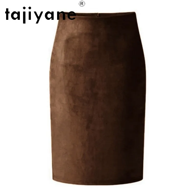 TAJIYANE Top Layer Goatskin Suede Genuine Leather Skirt Midi Skirt Back Split Women's Skirts Slim Bodycon Skirts 2026 Woman Юбка
