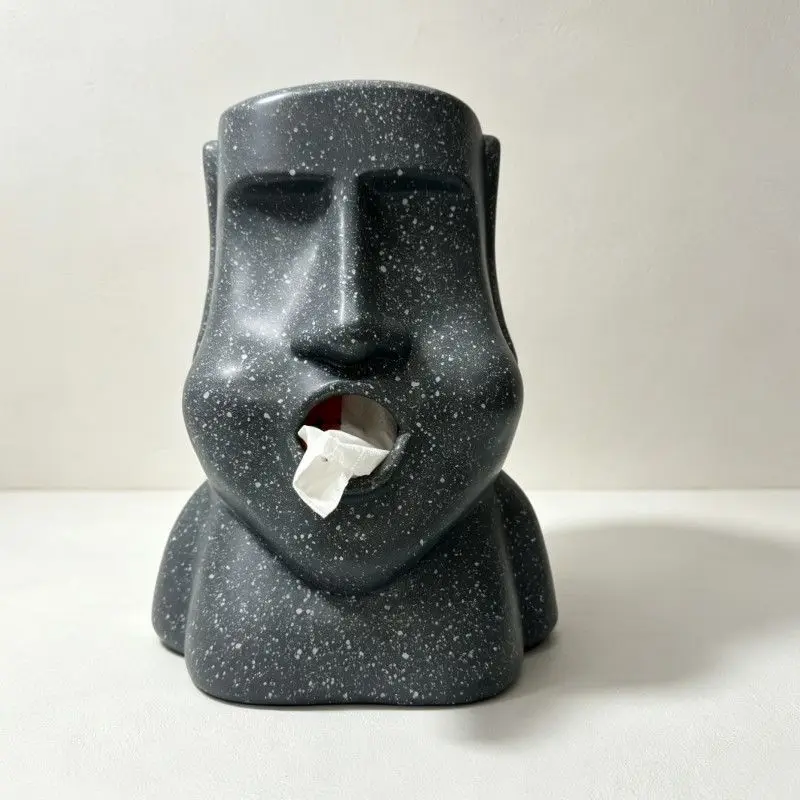 Speckled Dark Gray Resin Moai Head Figurine Easter Island Statue Home Office Desktop Bookshelf Decorative Craft Ornament For