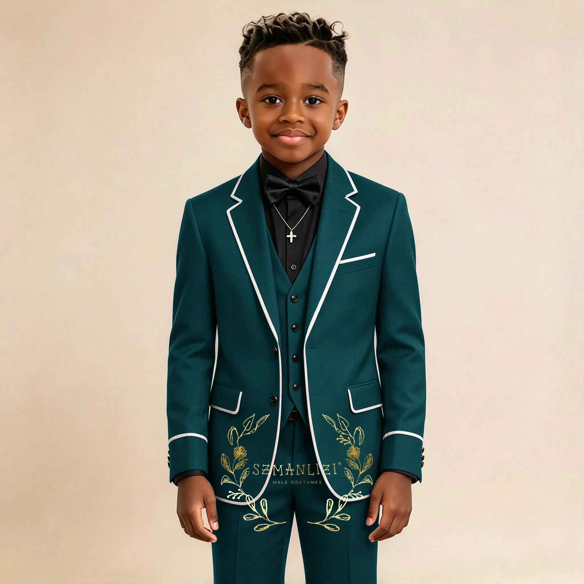 Oil Green Boys Suit Wedding Tuxedo Notched Lapel Jacket Vest Pants Party Prom 3 Piece Set Kids Formal Outfit 2-16 Years Old