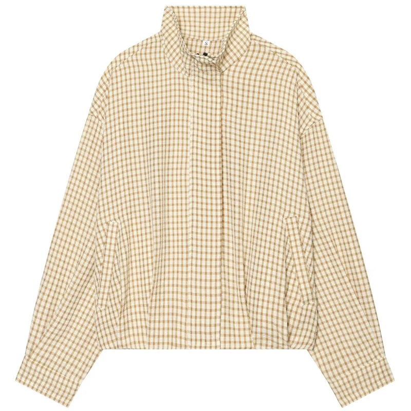 HXAO Geruit Bomberjack Damesjas Lente Herfst 2026 Kort Oversized Lange Mouw Top Casual Rits Buitenkleding Buitenjassen