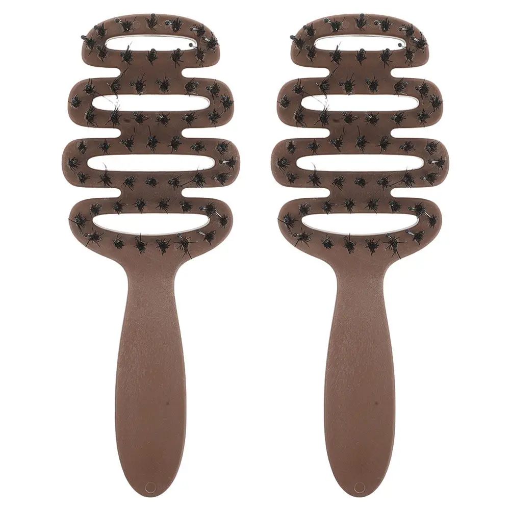 2Pcs Boar Bristle Hair Comb Scalp Massage Brush Portable Travel Hairbrush Wide Tooth Teasing Styling Comb for Volume and Shine
