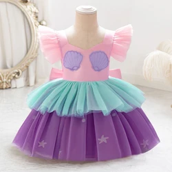 Newborn Pink 1st Birthday Dress For Baby Girl Clothes Mermaid Princess Dress Short Sleeve Girls Dresses Baptism Party Gown 0-4Y