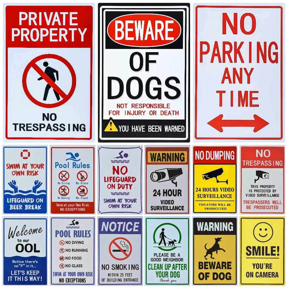 Smile Beware of Dog Blechschild, Warnvideo-Poster, kein Parkplatz, Wandkunst-Poster, Pub Public Area Painting, Heimdekoration, WY104