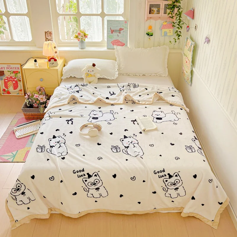 Autumn Warm Cartoon Print Blanket Soft Comfortable Milk Fleece Multi-Purpose Blankets Winter Thickened Warmth Blanket Bedsheet
