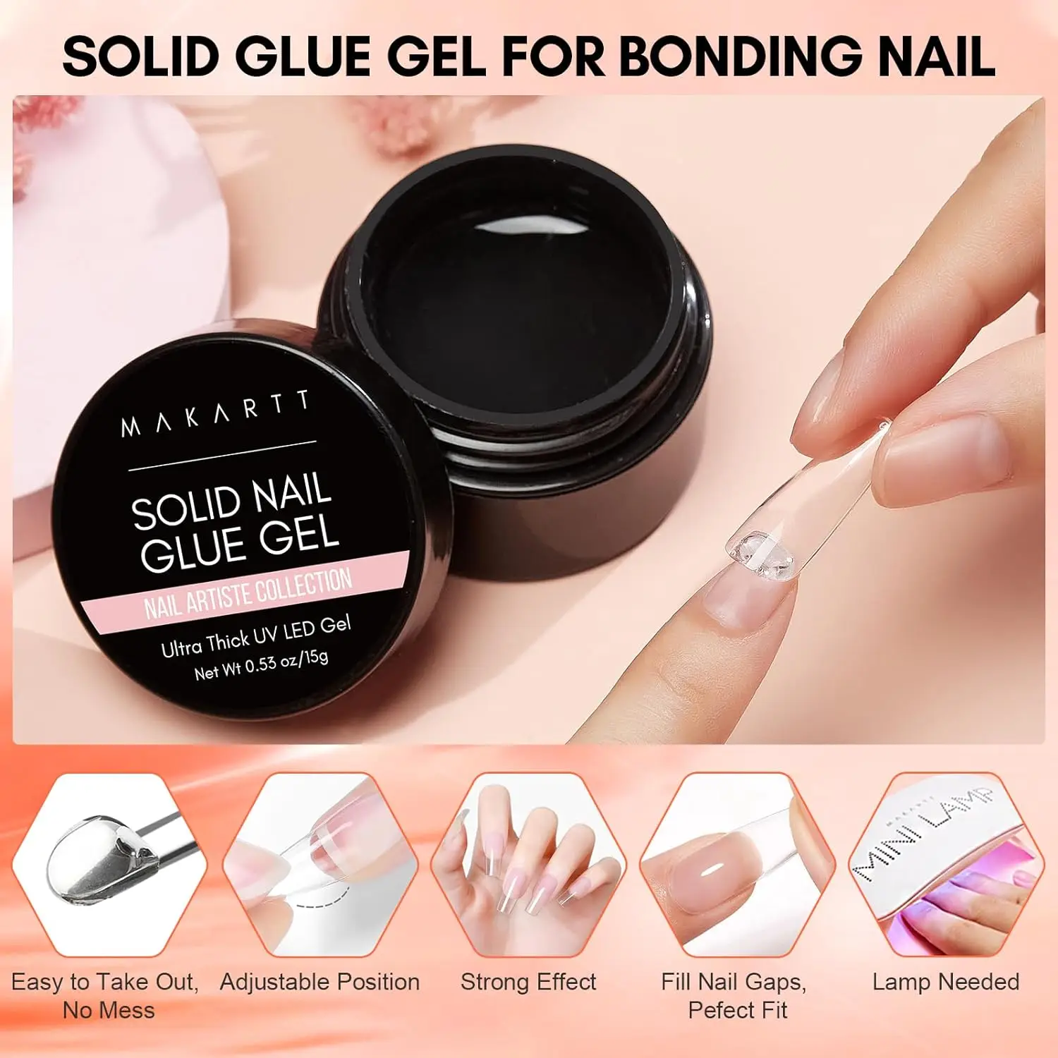 Makartt Solid Nail Gel for Acrylic Nail Tips Glue Gel Curing Needed UV Cured for Press On Nails Fake Nails Solid Nail Adhesive