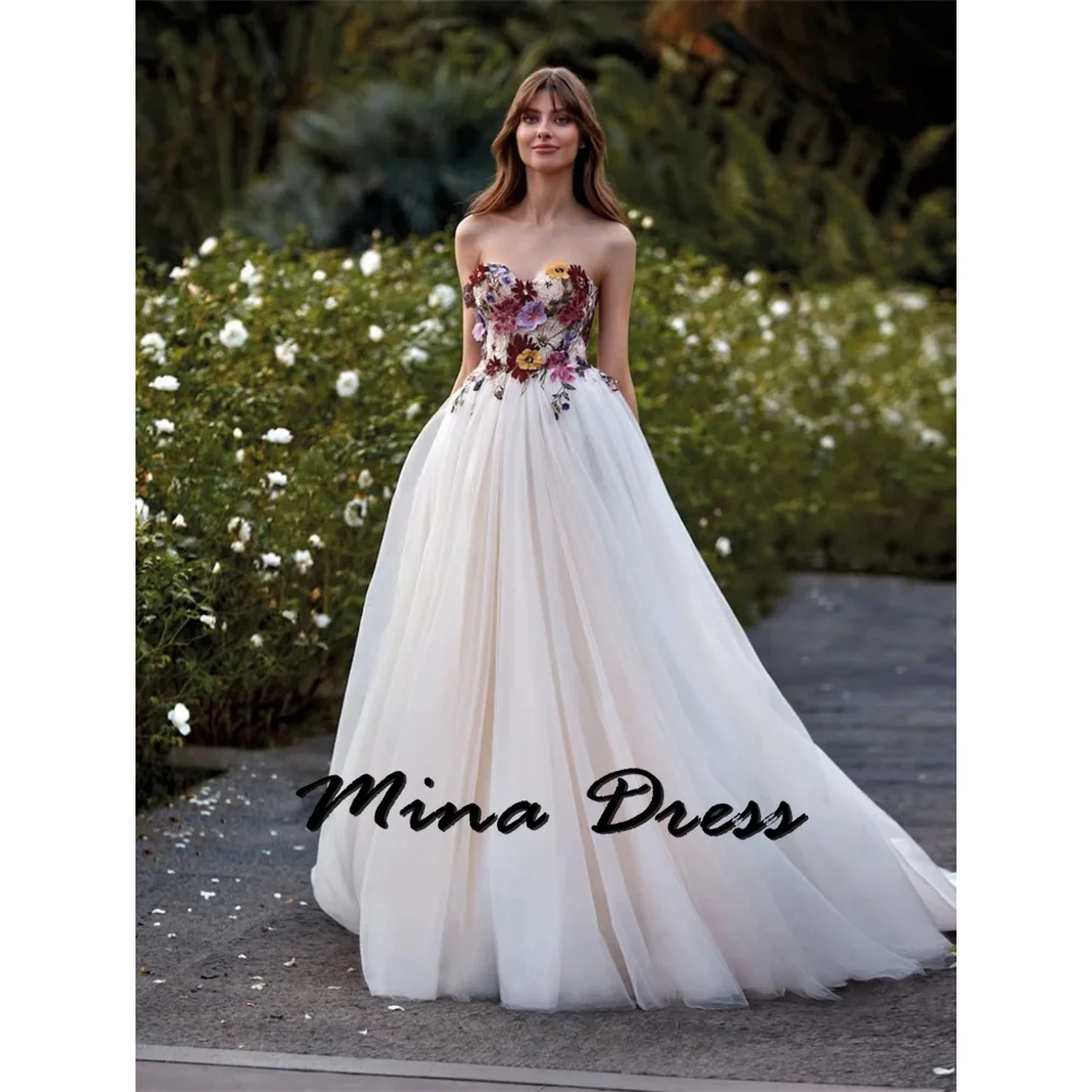 

Mina Customized Backless Elegant Evening Dresses 2024 Luxury Flowers Party Dress for Wedding Dress Es Sleeveless Strapless Prom