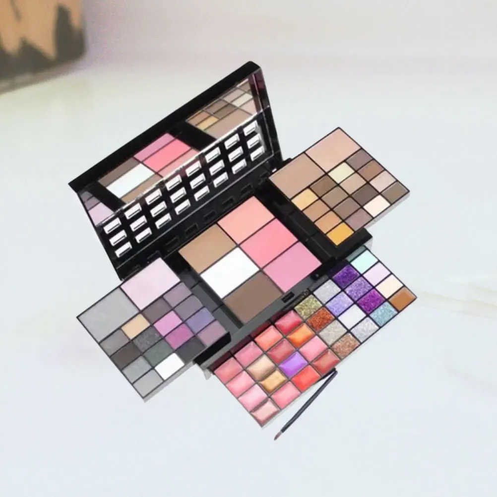 74-Farben-Set, gepresster Puder, Lidschatten, Lipgloss, Rouge, Foundation, Creme, Make-up-Set für alle Hauttypen, tragbar, elegant