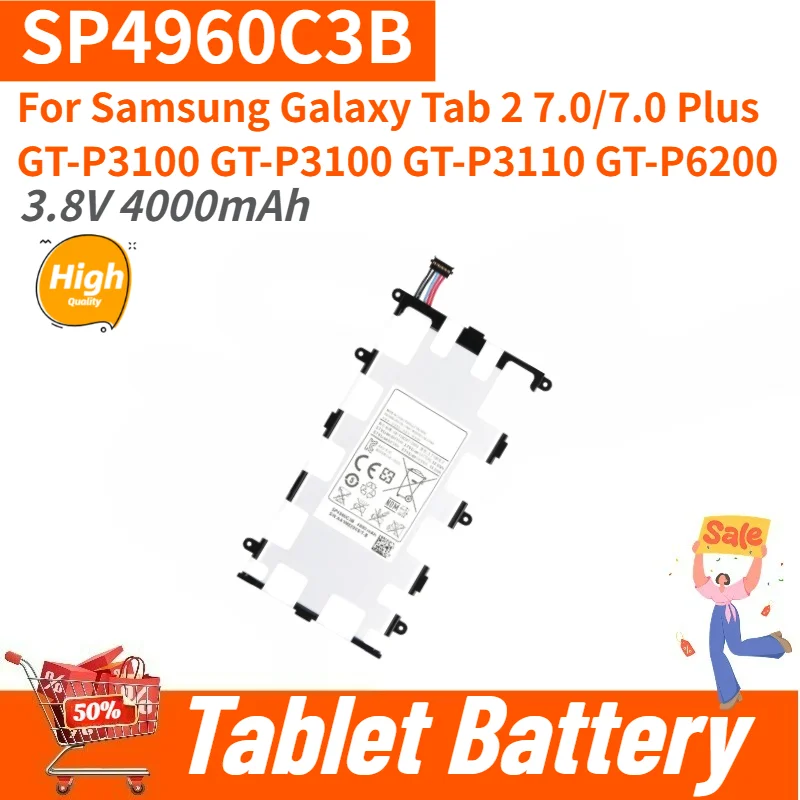 

Tablet Battery SP4960C3B 3.8V 4000mAh For Samsung Galaxy Tab 2 7.0/7.0 Plus GT-P3100 P3110 P6200 Brand New High Quality