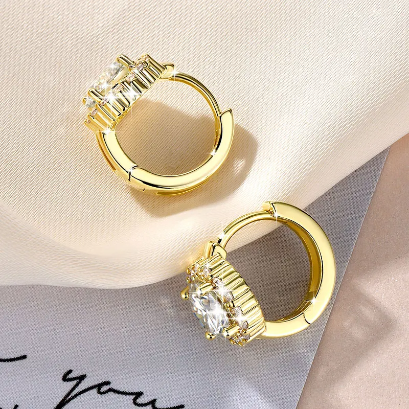 Lnngy Certified Moissanite Halo Earrings For Women 14K Gold Filled Lab Diamond Huggies Earring Sparkling Wedding Jewelry Gift - view 4