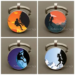 High quality rock climbing figure silhouette glass keychain exclusive glass keyring for rock climbing enthusiasts event souvenir
