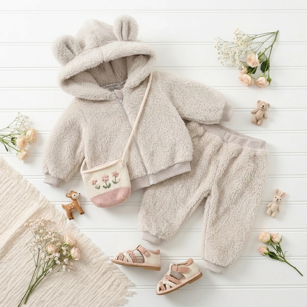 Sanlutoz Winter Warme Langarm-Babybekleidungssets Oberteile mit Reißverschluss + Lange Hosen 2-teilig Niedlich – Detail 1