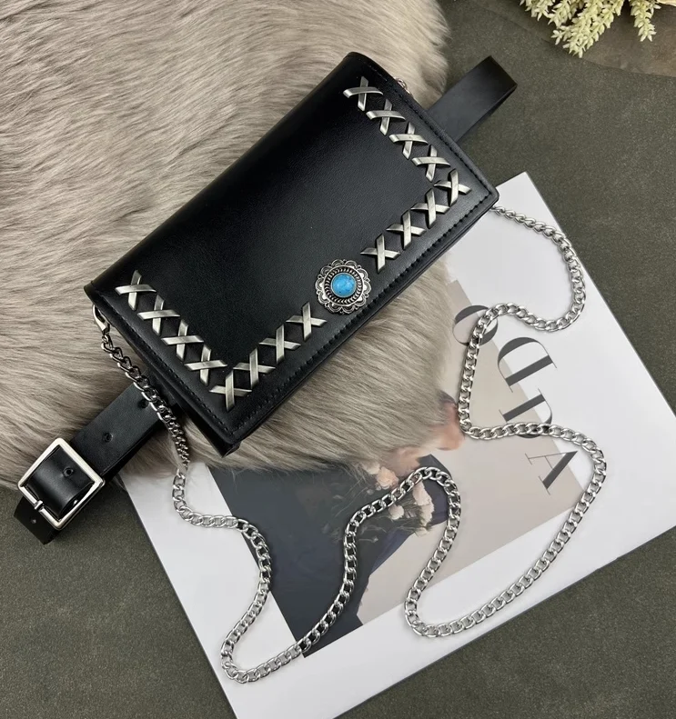 Silver Black MIni Waist Packs Women PU Leather Waist Belts With Phone Bag Street Wallet Purse Phone handbag Small Shoulder Bags