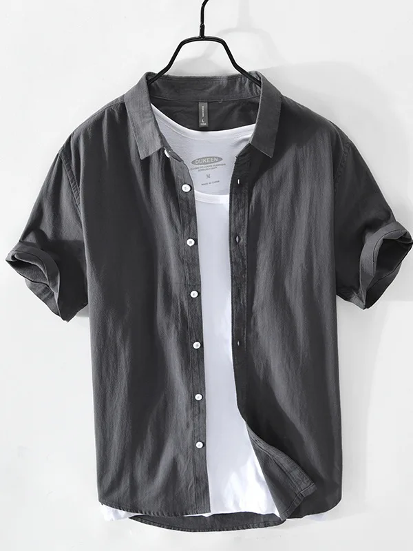 

Summer New Arrival Men's Cotton irt Pure Color Youthful Sle Lightweight Vintage Trendy Button-Up ort Sve arp Look