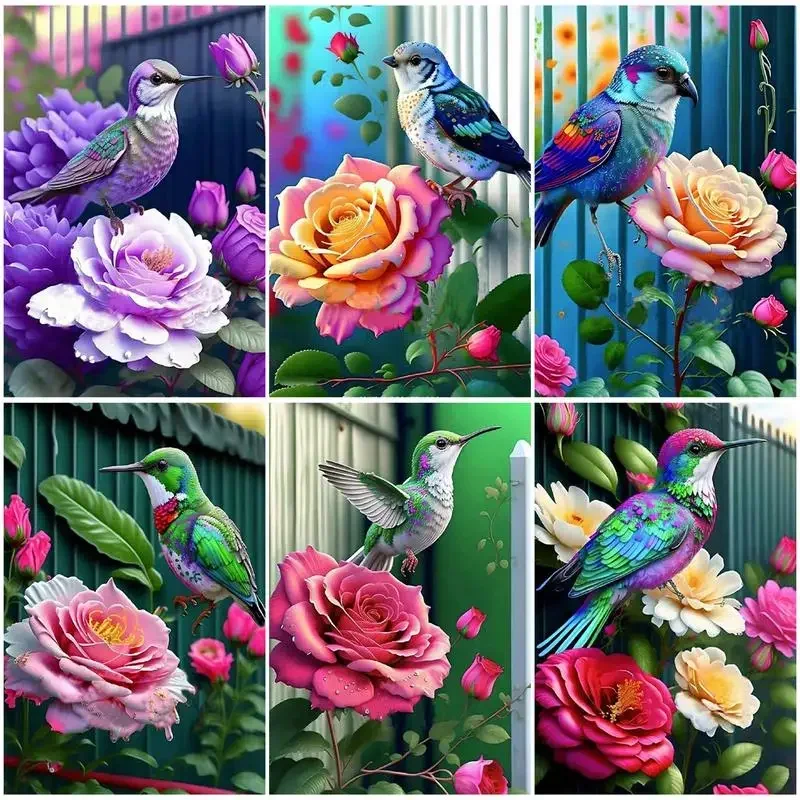 

616274 Paint By Numbers With Frame Birds Flower Color Markers Handicraft Handiwork Art Paint Kit Living Room Decoration Wall