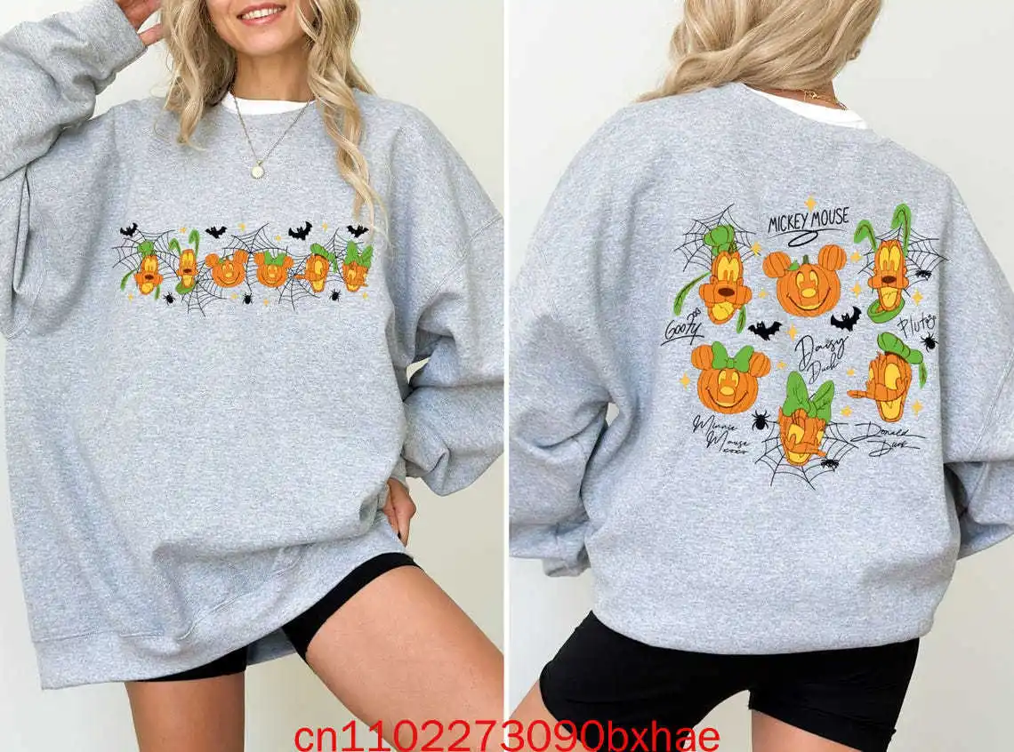 Bluza bawełniana w stylu retro z Myszką Miki i przyjaciółmi z napisem na Halloween, bluza z kapturem na imprezę Halloween z Myszką Miki, nie tak straszna.