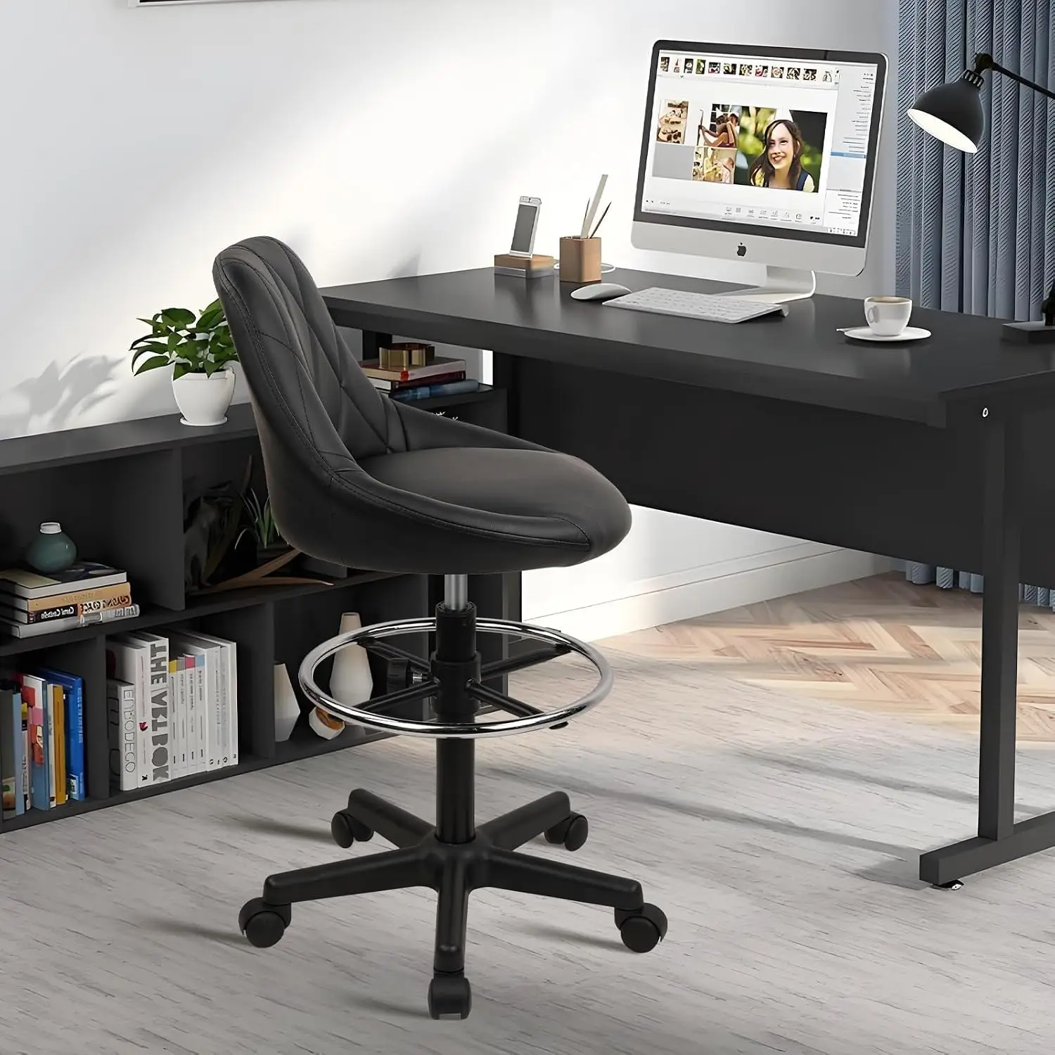 Drafting Chair With Backrest & Wheels, Adjustable Footrest Height Rolling Stoolr, Customized