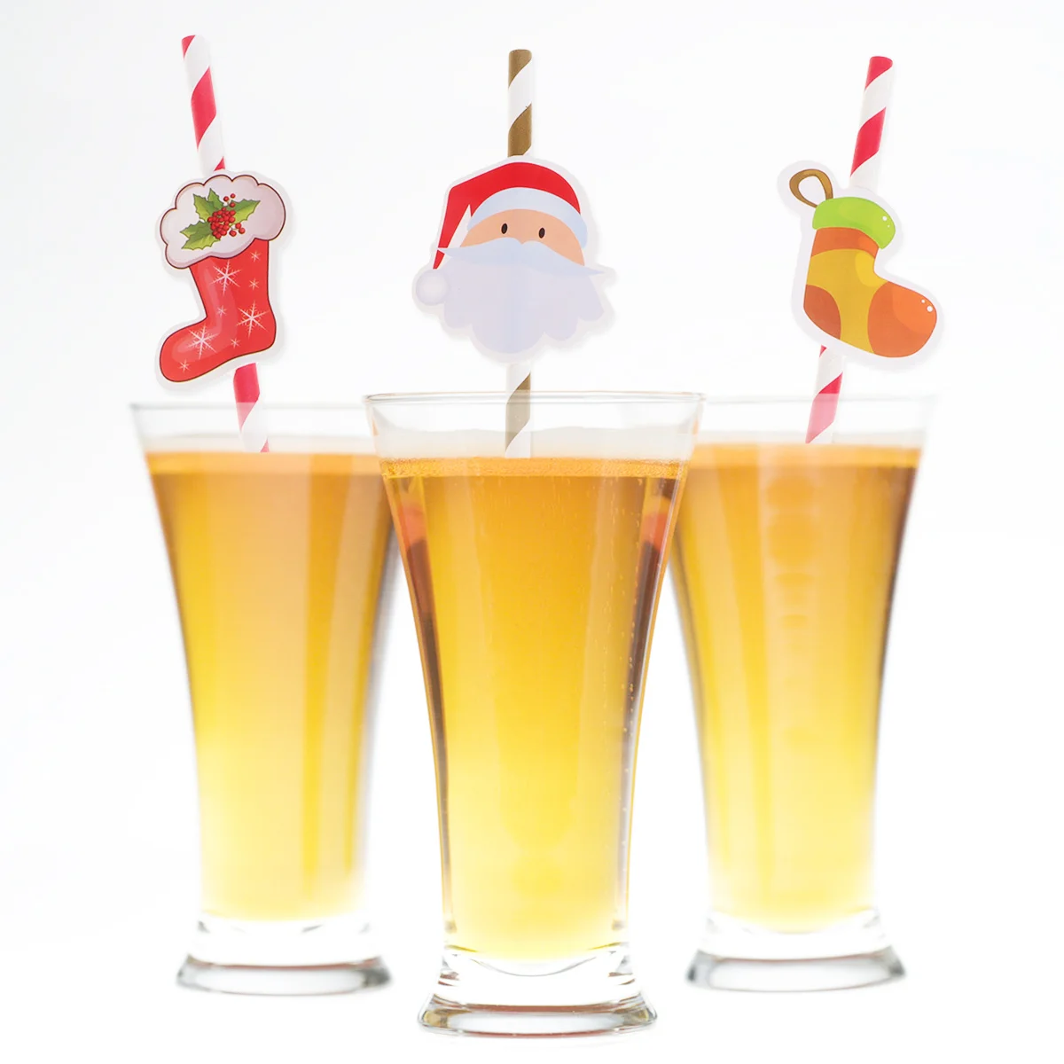 

30pcs Christmas Straws Set Red Orange Shoes Santa Claus Design Holiday Party Paper Drinking Straws For Beverages Xmas Disposable