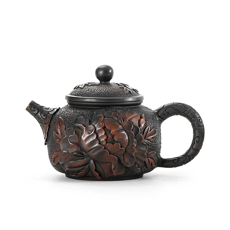 Purple Pottery Hand-carved Teapot Household Large Ceramic Teapot Single Pot Kung Fu Tea Set Tea Ceremony Tea Divider
