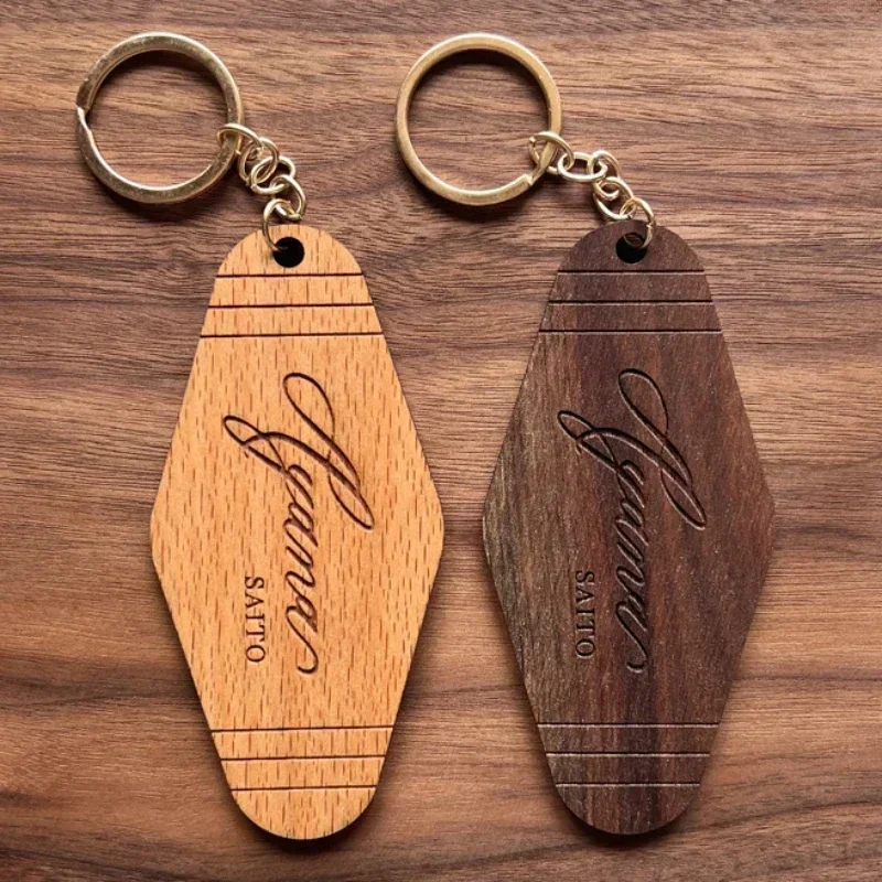 

Customized Wooden Keychain Blank Wood Keyring Engraved House Key Chains For Friends Lovers Family Personalized Hotel LOGO