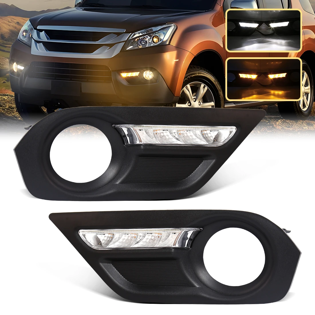 

For Isuzu Mu-X 2014-2016 Daytime Running Light with High Density LED Beads White and Amber Colors Turn Signal Light IP67