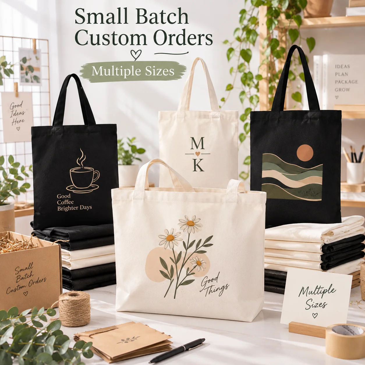 Custom 10Pcs Canvas Tote Bags Multiple Sizes Personalized Logo Printing Reusable Shopping Bags For Halloween Christmas Gifts Set