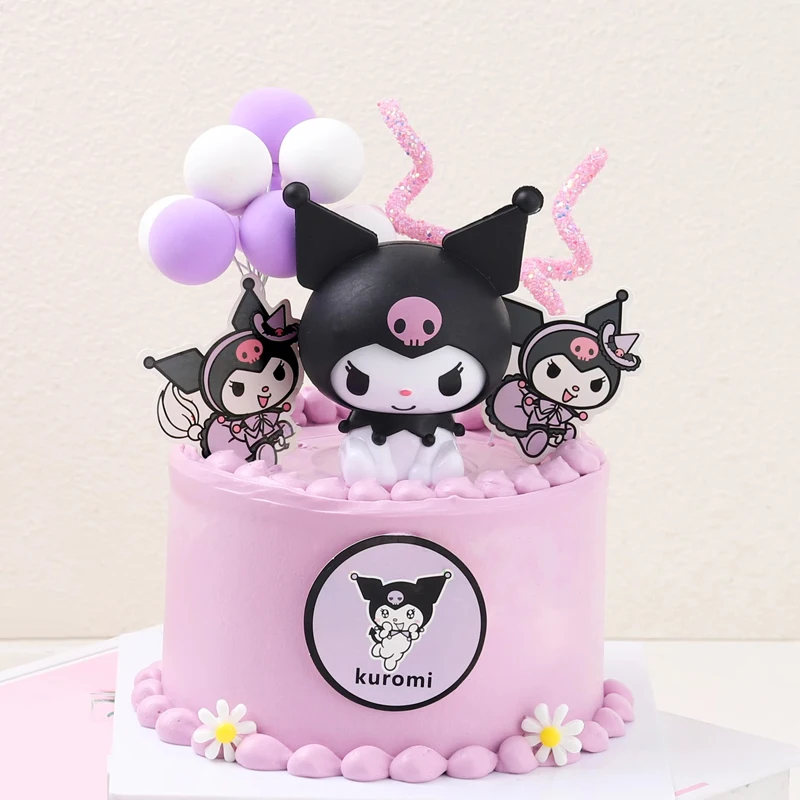 Kuromi kue Topper Anime figur aksi pesta Sanrio Selamat Ulang Tahun Kuromi kue Dekorasi mainan Baby Shower anak bendera hadiah