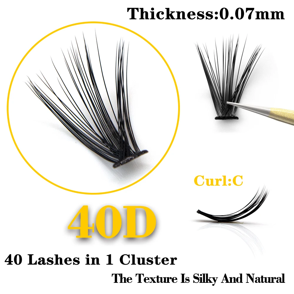 Kimcci 60 Bundles Mink Eyelash Extension Natural 3D Russian Volume Faux Eyelashes Individual 40D Cluster Lashes Makeup Cilios