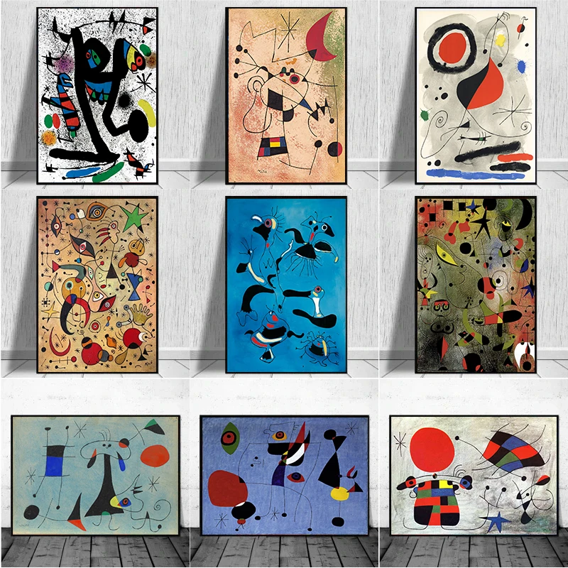 Moderne Joan Miro Surrealismus-Kunstposter und -Drucke Leinwandgemälde Wandbilder Abstrakte Dekorative Wohnzimmer-Dekoration Cuadros